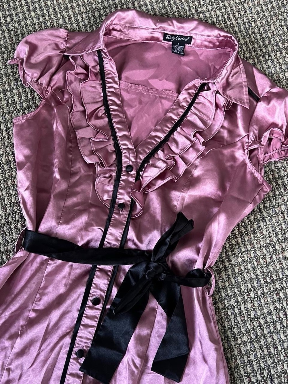 Y2K Body Central Pink Ruffle Babydoll Blouse with Black Trim
